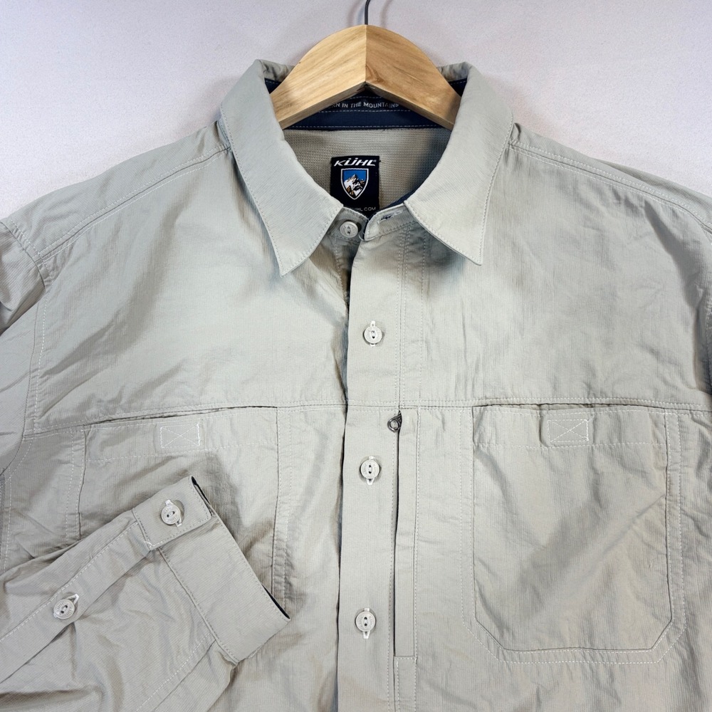 Kuhl Airspeed Shirt Mens Large Tan UPF 30 Vented Hiking Fishing Long Sleeve